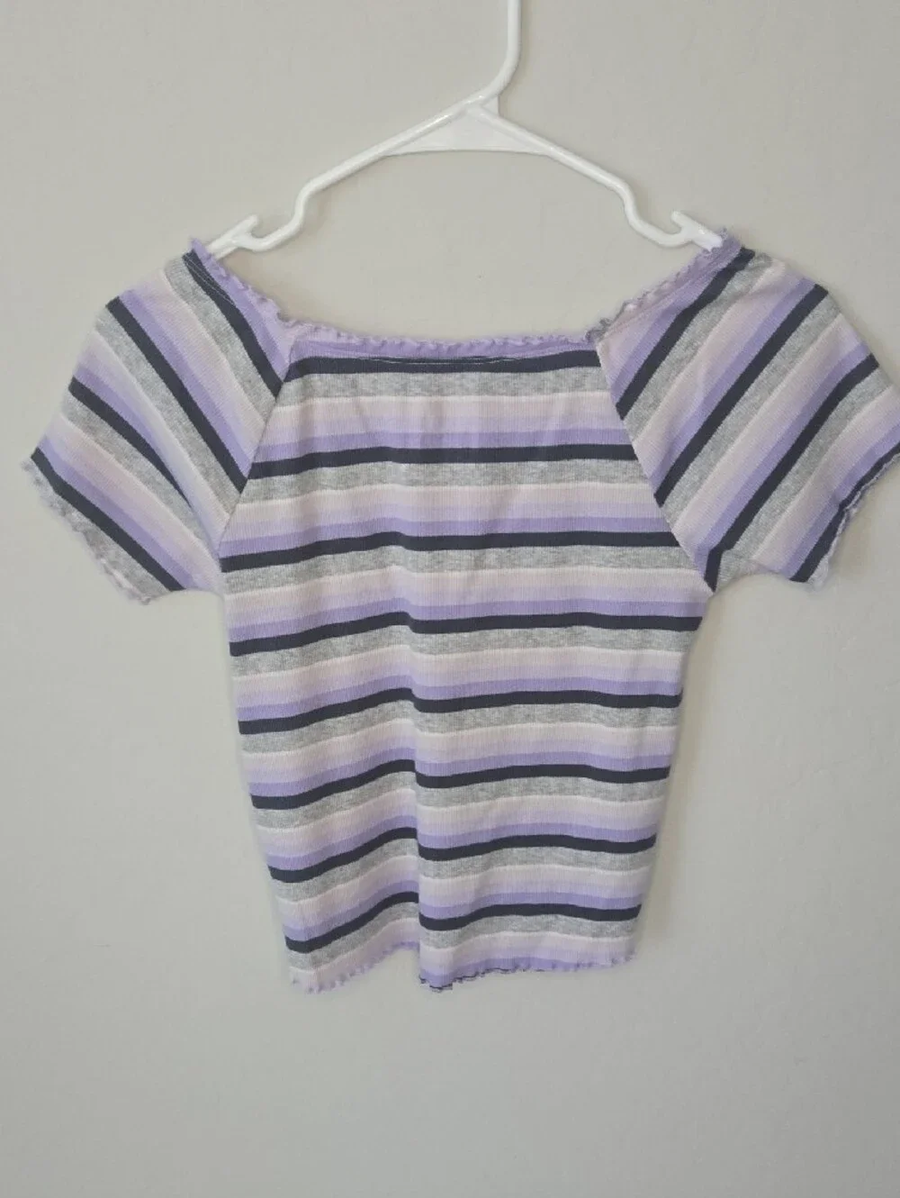Justice Lavender, Gray & White Striped Crop Top with Front Zip